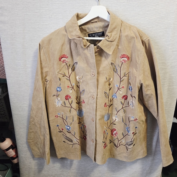 dialogue 12 vintage leather suede embroidered boho shirt jacket - Picture 5 of 9